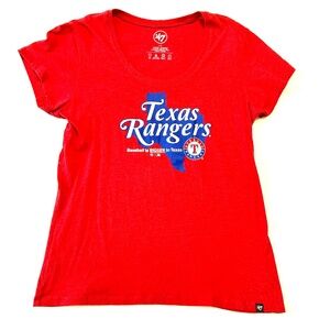 47 Brand Texas Rangers Women’s T Shirt Size Large Short Sleeve Blue MLB